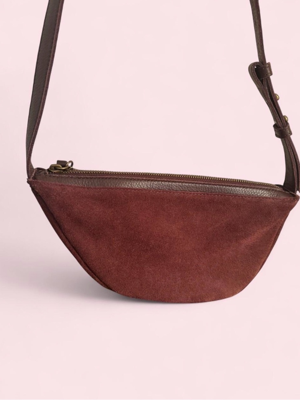 The Sak Tess Crescent Crossbody in Mahogany Suede